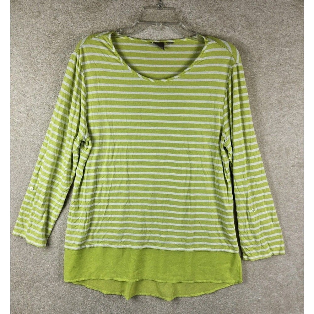 Chicos Women's Striped Multi Media Long Sleeve Blouse Top Size L